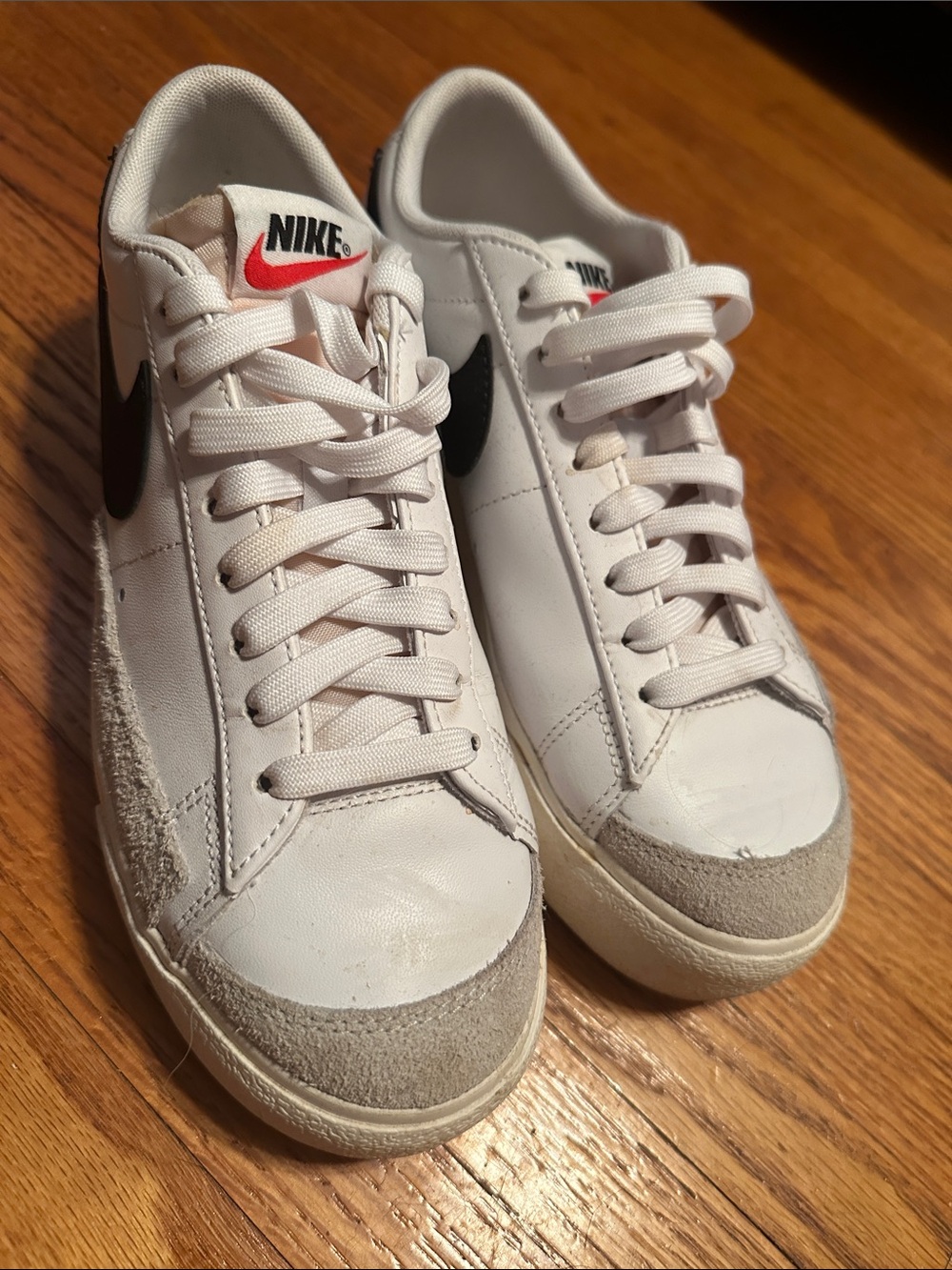 Nike White Sneakers with Black Swoosh and Red Logo Women's Platform